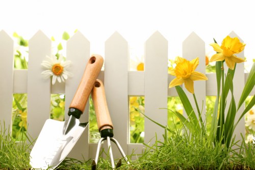 Close-up of safe use of landscaping tools and equipment
